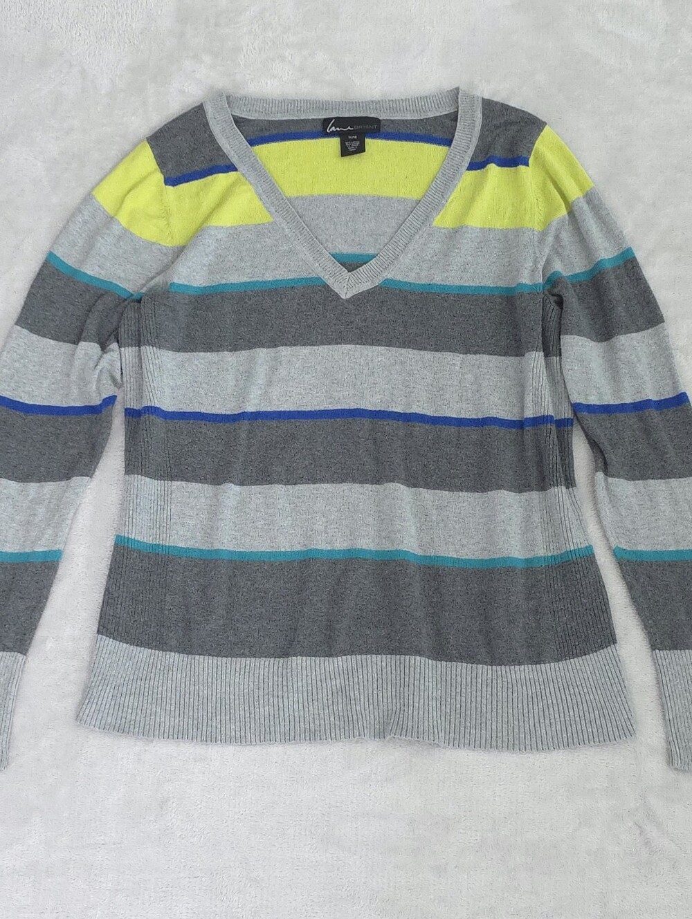 Lane Bryant Gray Striped V-Neck Knit Pullover Sweater Size 14/16 Top